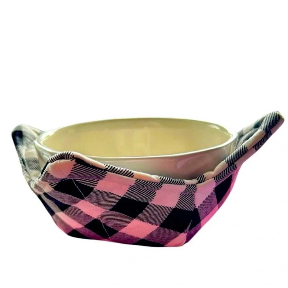 Hand Crafted Black and White Buffalo Plaid Microwave Bowl Cozy 100% Cotton
